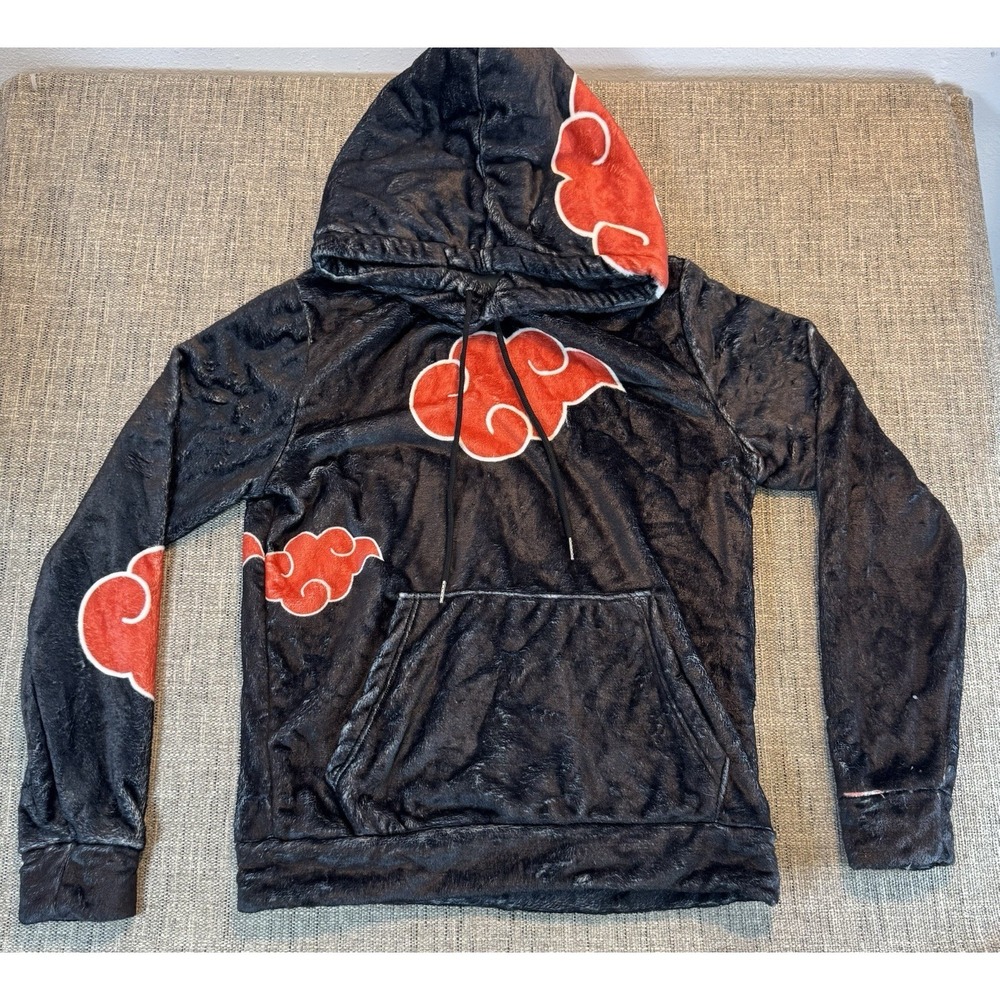 Naruto Saske Cloud Symbols Anime Hoodie Black Red‎ Sweatshirt - Size medium